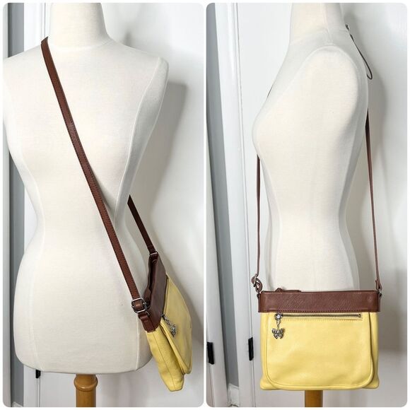 The Sak Crossbody Sanibel Leather Sunlight Yellow Brown Colorblock Slim - Picture 2 of 8